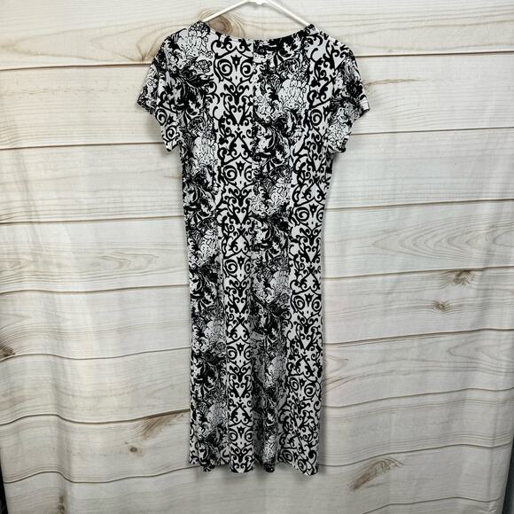 Connected Apparel White & Black Paisley Print Short Sleeve Midi Dress Size 10 - Picture 4 of 7